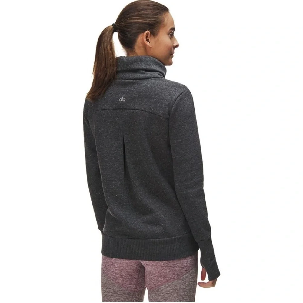 ALO Yoga Haze Grey Charcoal Funnel Neck Sweatshirt